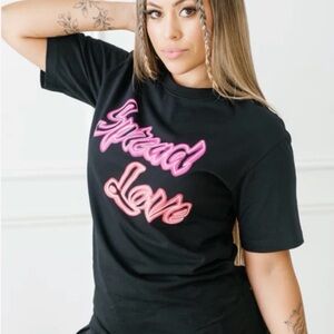 Spread Love Black Tee with Pink and Red